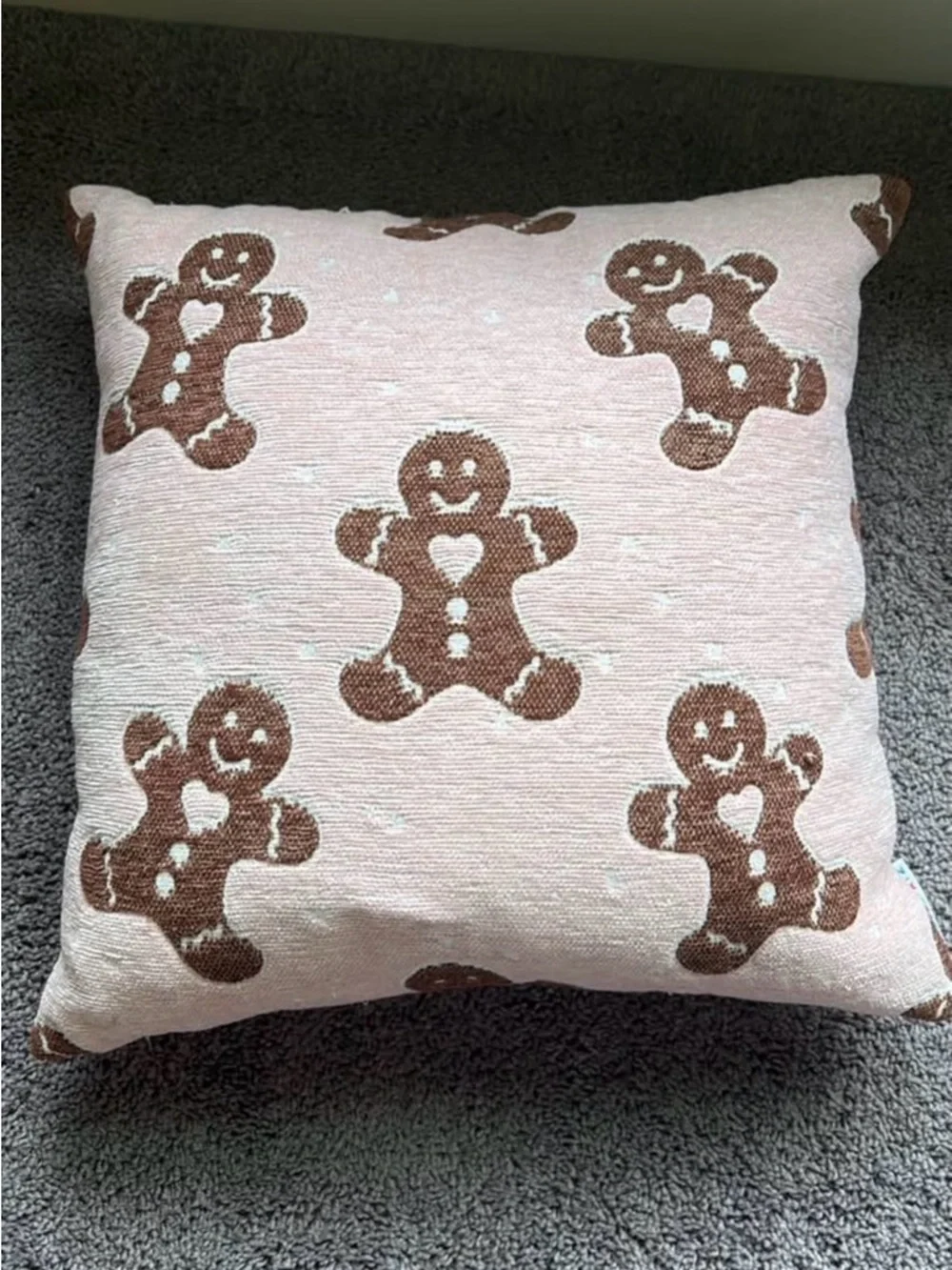 Holiday Gingerbread Decorative Throw Pillow - Pink and Brown